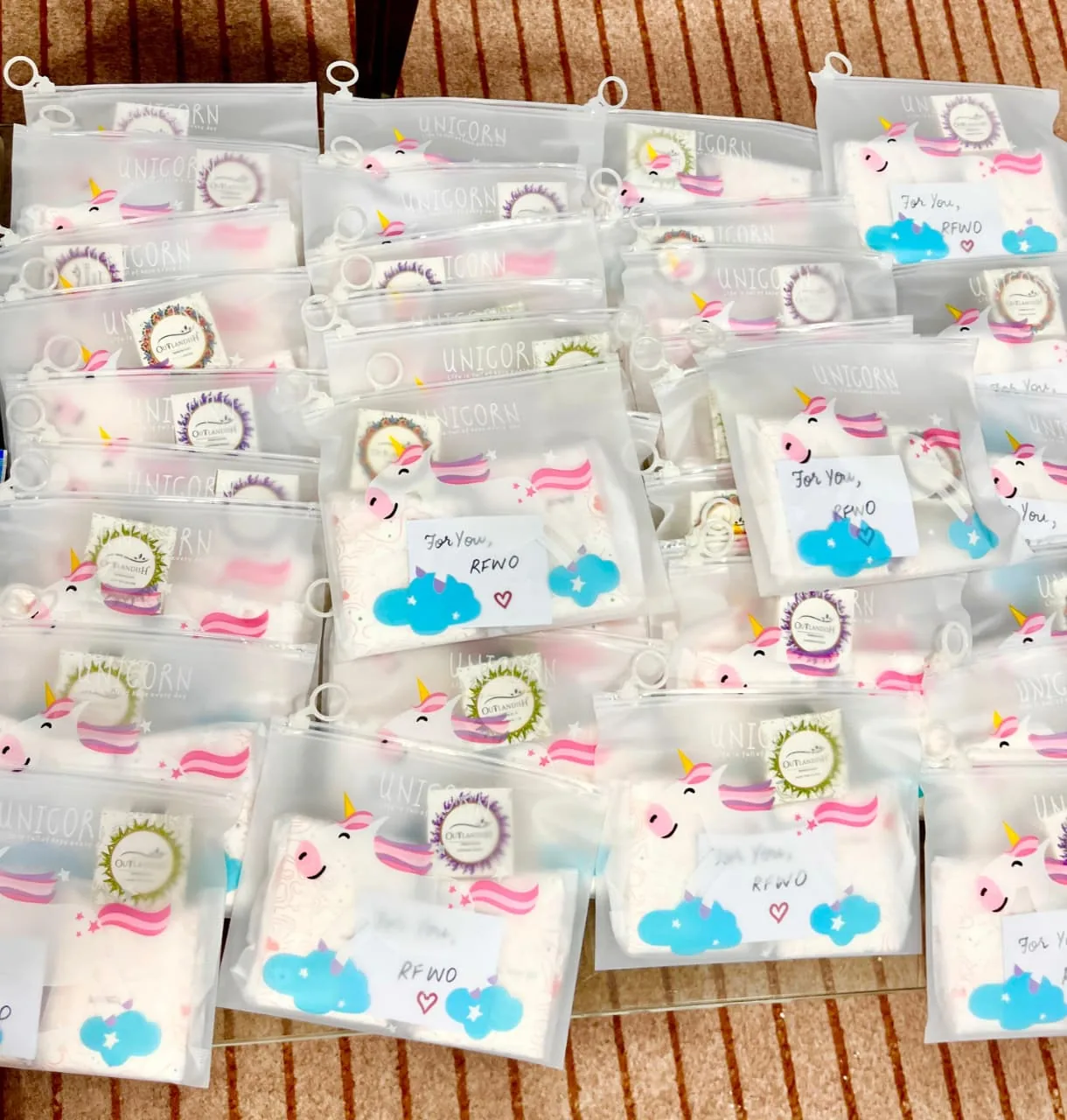 Hygiene kits packed and labelled for distribution at Ghauri Orphan Center