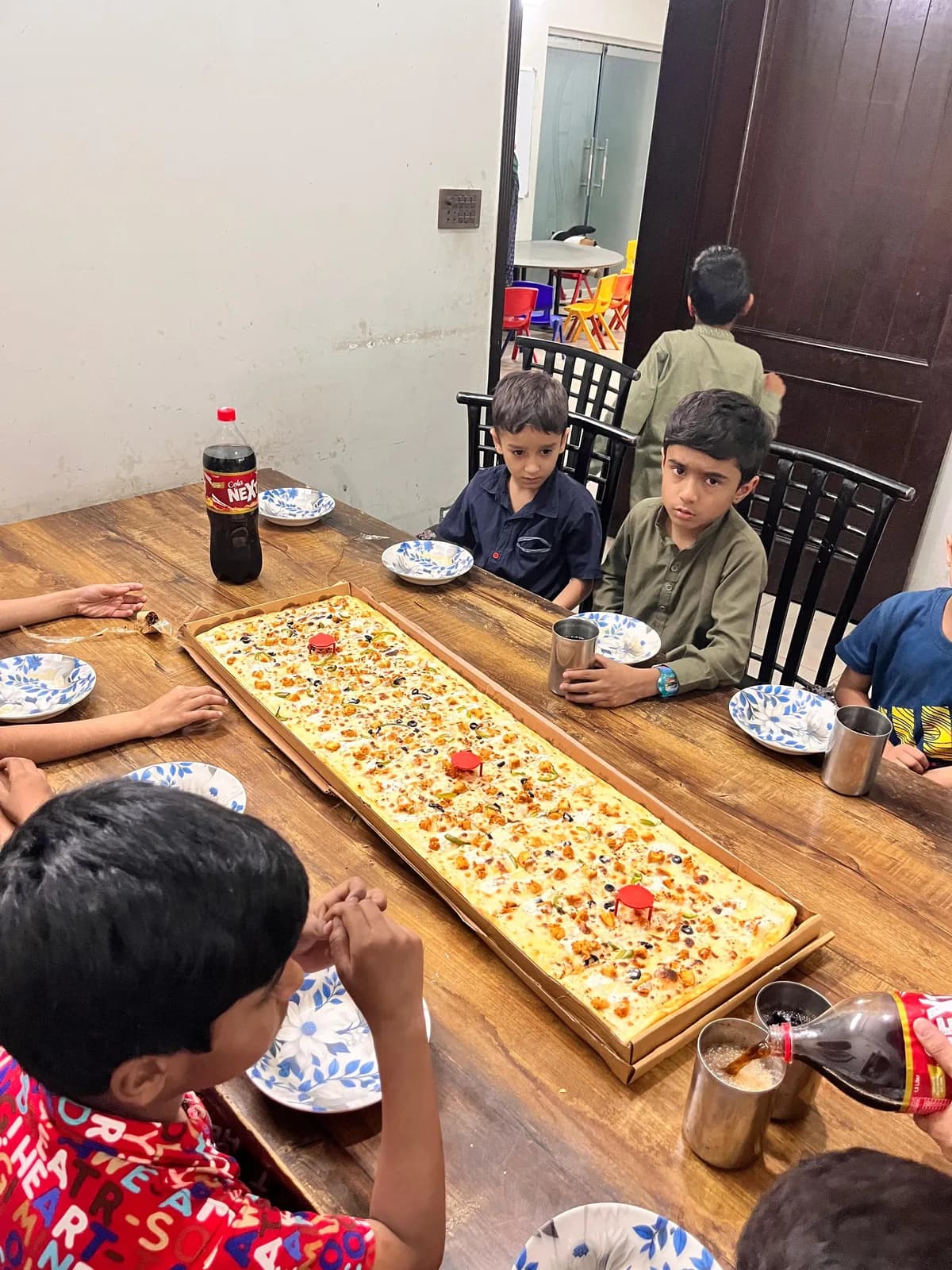 The pizza drive laid out at Aman Little Angels Orphanage, Wapda Town